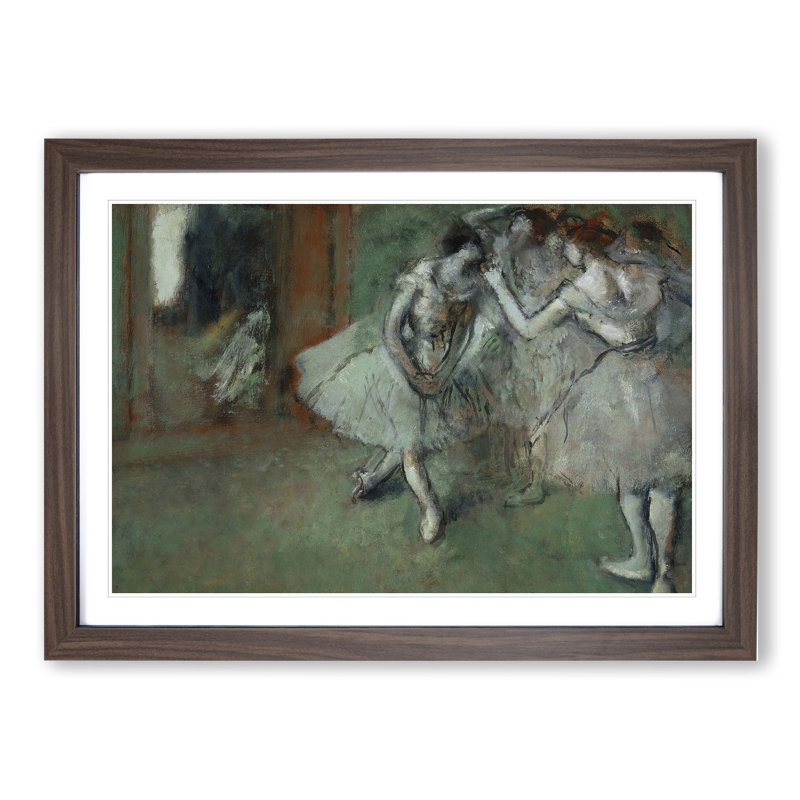 A Group of Ballet Ballerina Dancers by Edgar Degas - Picture Frame Painting, Walnut Framed, 48cm H x 65cm W x 2cm D