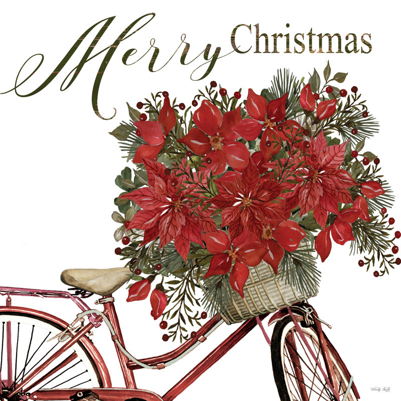 " Poinsettia Bicycle " by Cindy Jacobs, 12" H x 12" W, No, Wrapped Canvas
