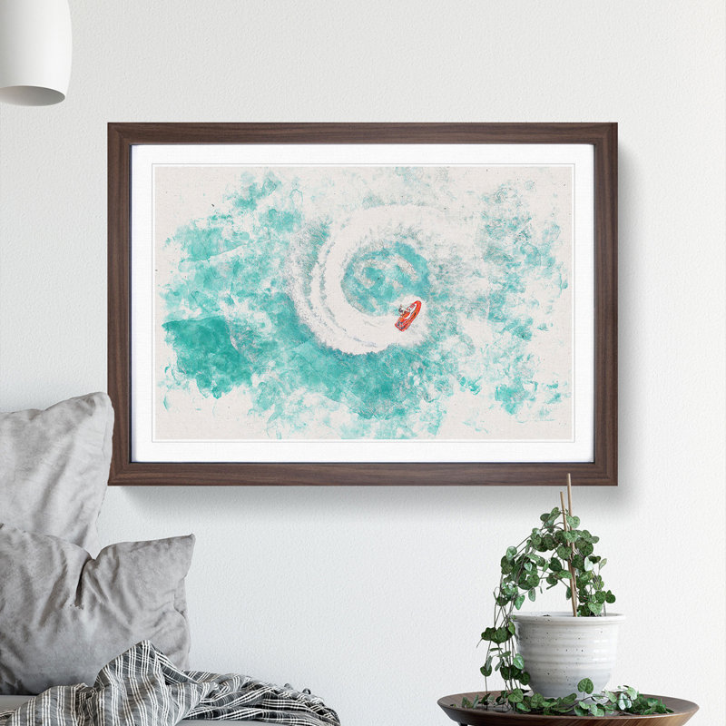 Jet Ski Whirlpool on Bear Lake - Picture Frame Painting Print, 62cm H x 87cm W x 2cm D, Walnut Framed