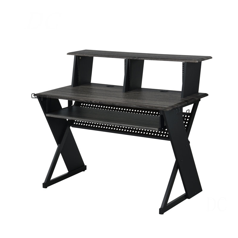 Bureau de musique noir avec plateau à clavier