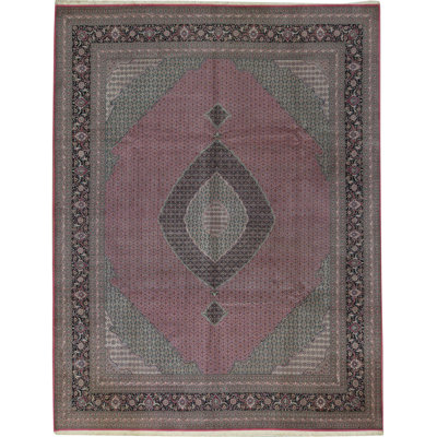 Tapis rouge et vert noué à la main de haute qualité