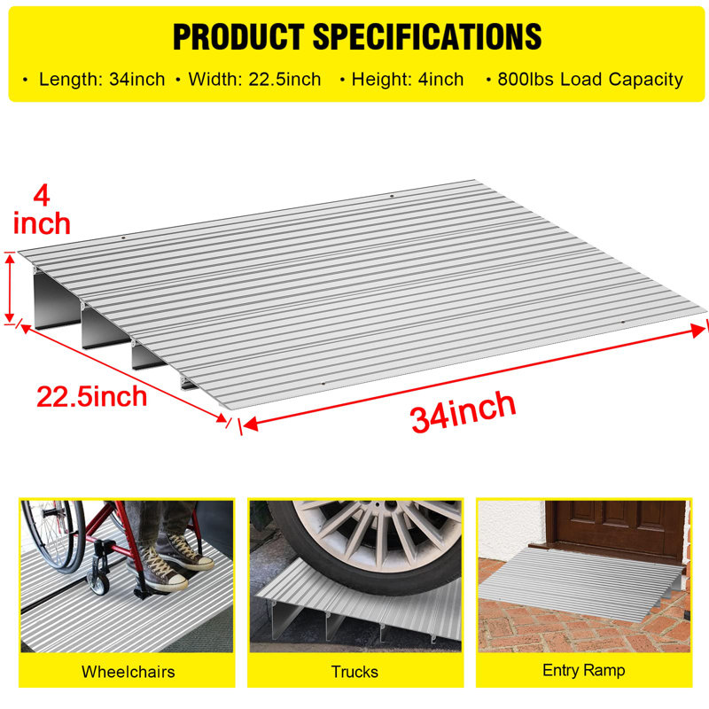 Rampes de seuil pour portes, seuil réglable en aluminium pour portes extérieures, H 5,12 po x L 35,46 po x l 7,68 po