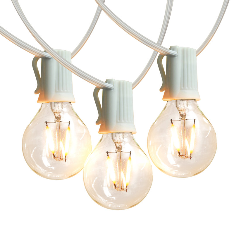 Guirlande de lumières d'extérieur à DEL de 26 pi avec 12 ampoules G40 blanches douces Ambiance Pro, cordon blanc, résistant aux intempéries