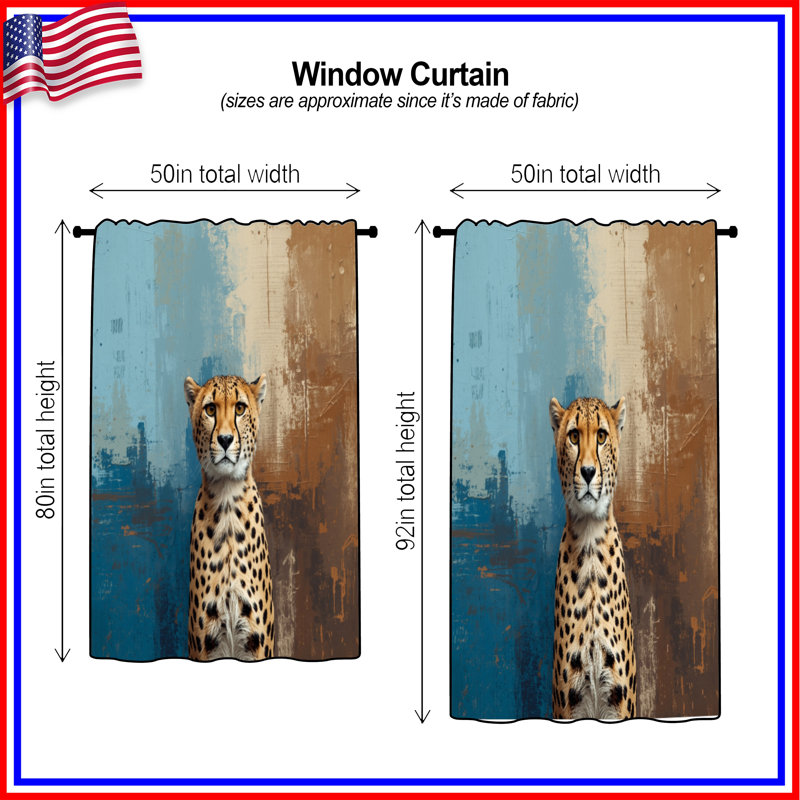 Rideaux de fenêtre guépard sur fond texturé, voilages et voilages bloquants - 1 panneau, 50" x 92" - 1 Panel, Transparent