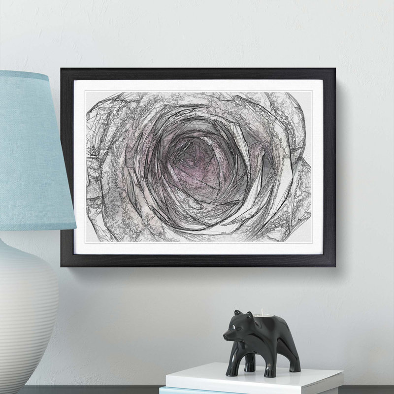 A Pale Pink Rose in Abstract - Picture Frame Graphic Art Print, 27cm H x 36cm W x 2cm D, Black Framed