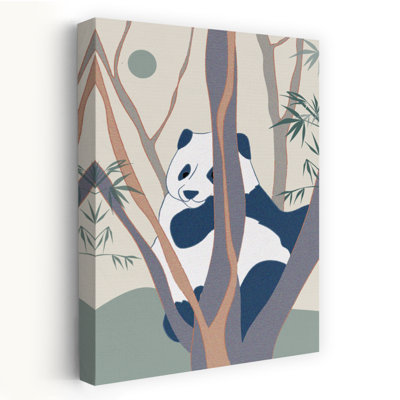 Art japonais, Panda au sommet de l'arbre, Illustration abstraite de la nature, art minimaliste