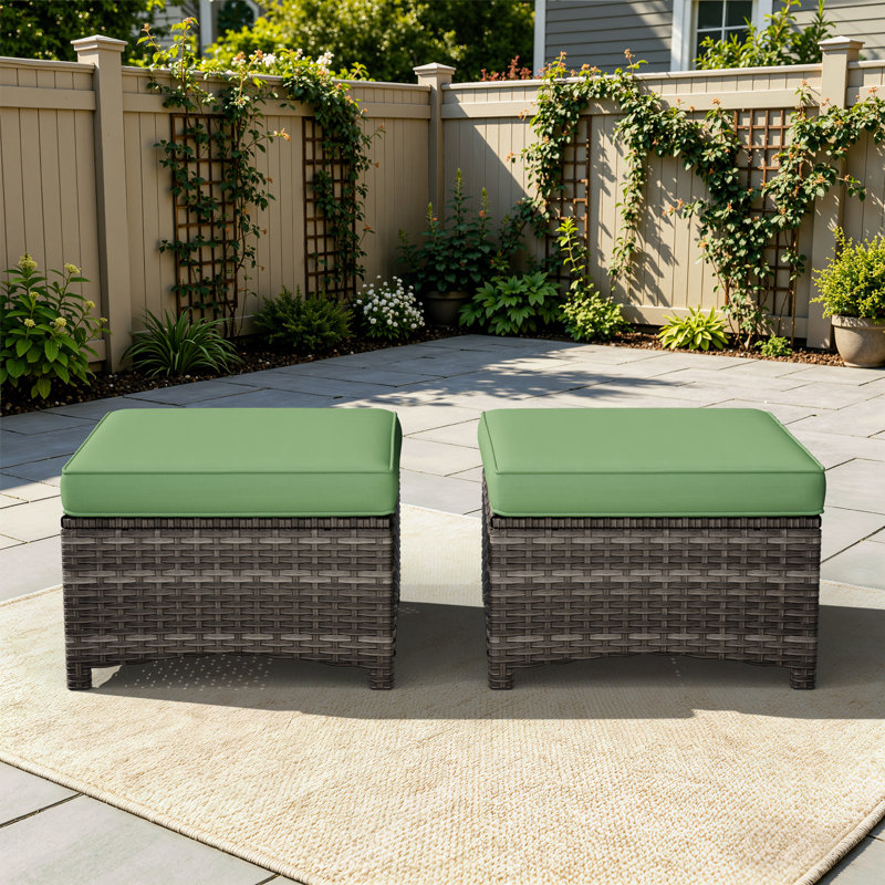 Repose-pieds d'extérieur avec coussin Meyly, Vert