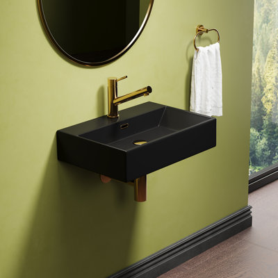 Lavabo de salle de bain mural rectangulaire en porcelaine vitreuse avec trop-plein Turner l 24 "x P 16" Turner