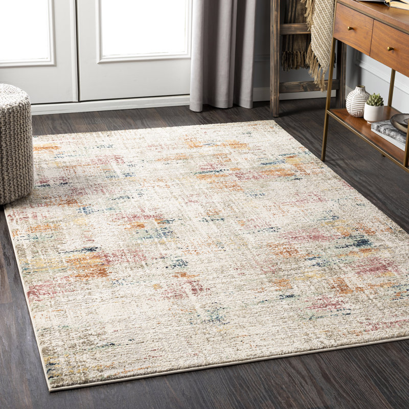 Diorio Abstract Cream/Saffron Area Rug, Rectangle 6'7" x 9'6"