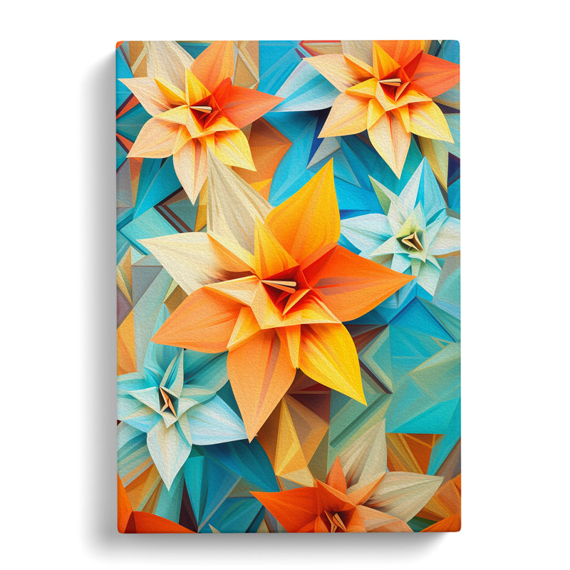 Lily Flower Geometric - Wrapped Canvas Print, 60cm H x 40cm W x 3cm D
