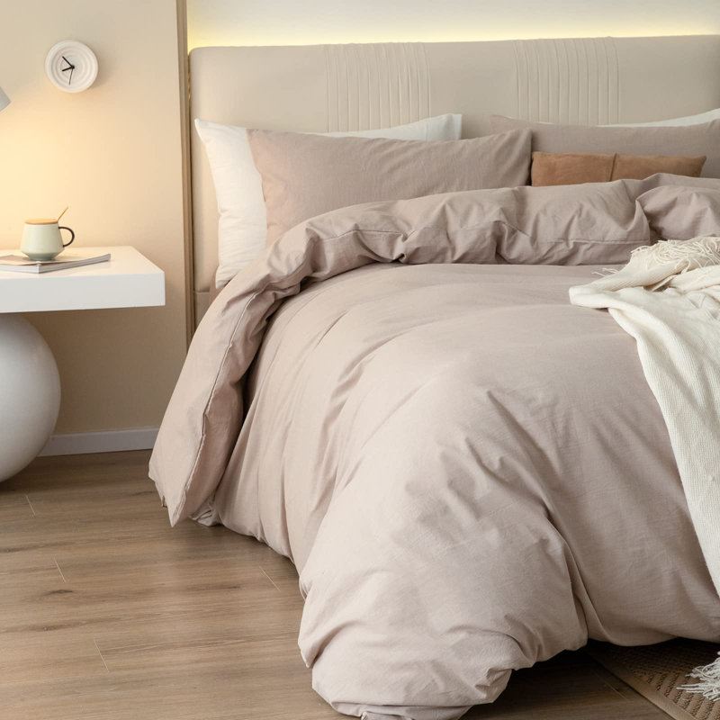 King Beige Washed Cotton Duvet Cover Set