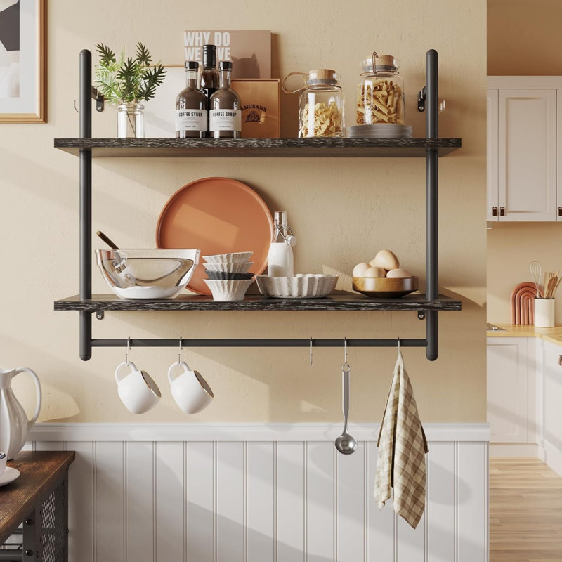 80cm W Metal Wall Mounted Shelving Unit, Matte Black
