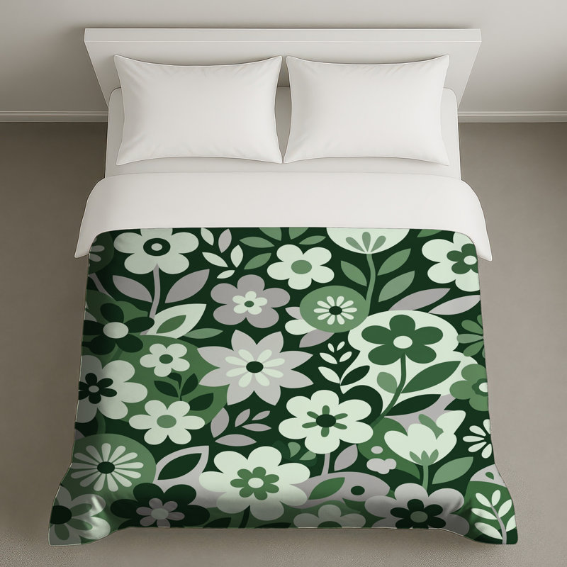 Housses de couette Floral Botanical Illustration, Queen, Medium Green Light Grey