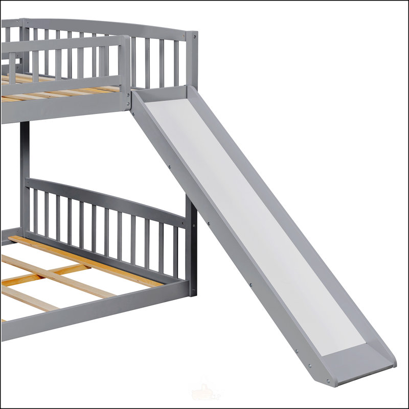 Lit superposé double au-dessus de double avec trois tiroirs et glissière, gris, Grey