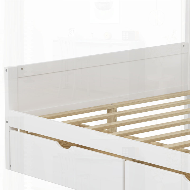 Multi-functional Bed with Study Desk and Built-in Bookshelf, Twin, White