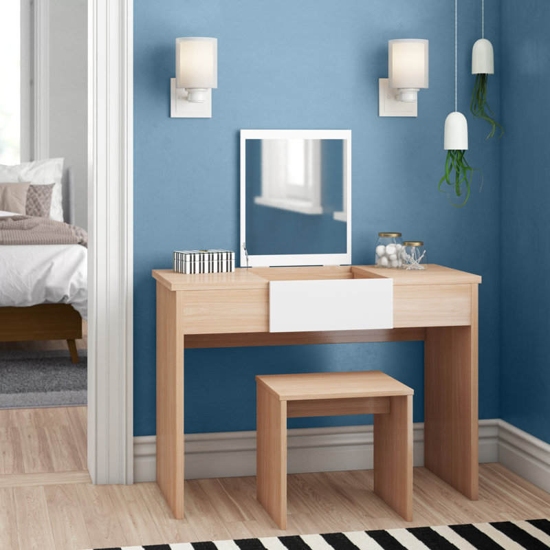 Harlow Dressing Table with Mirror, Oak / White