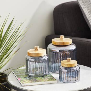 Clear Glass Decorative Jars with Engraved Silver Lids (Set of 3