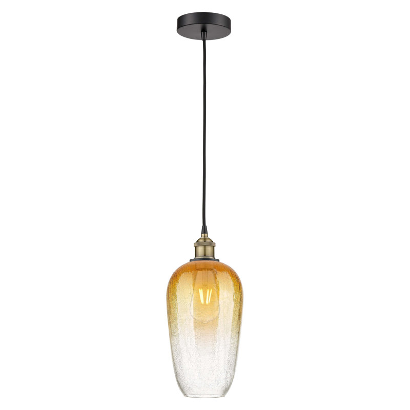 Edison - Caroline - Mini-luminaire suspendu à cordon 1 lumière 7 po, Ambre, Laiton antique noir