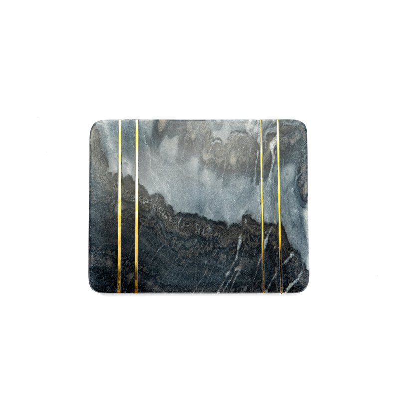 Dark Gray Marble and Brass Inlay Rectangular Pastry Board