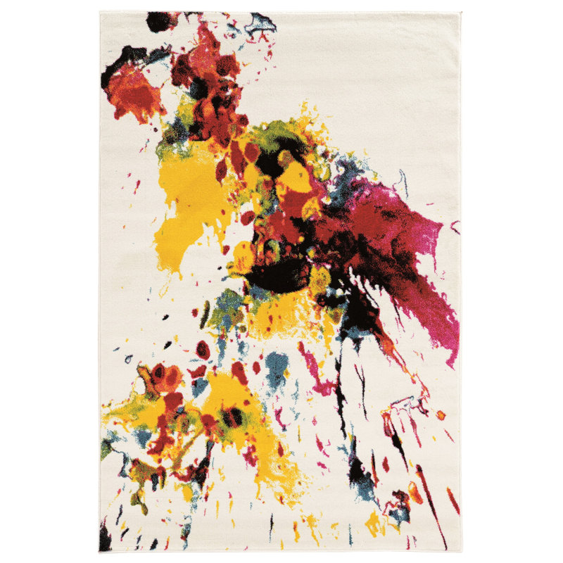 Tapis blanc à motif abstrait Lindie, Rectangle 8 pi x 10 pi 3 po
