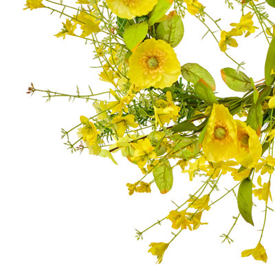 13" Spring  Poppy/Forsythia Candle Ring