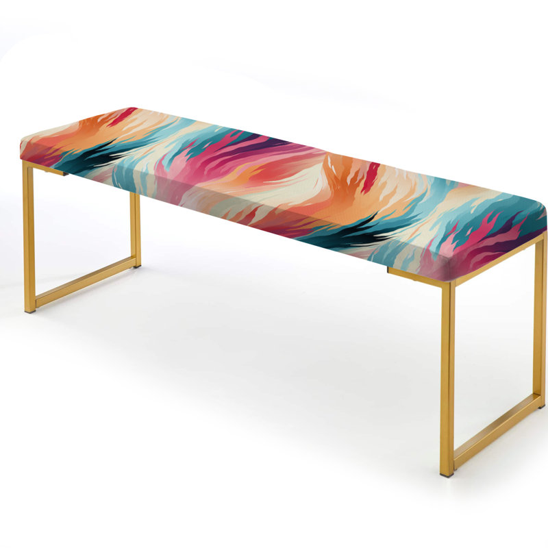  Upholstered Bench, Turquoise And Pink Ethereal Ikat Fusion