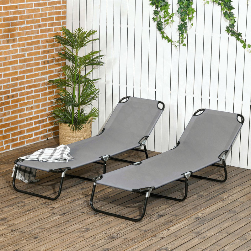 Ensemble de chaises longues 2 pièces avec dossier inclinable à 5 niveaux et siège Oxford, Gris foncé