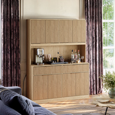 Armoire de cuisine haute avec espace de chargement, 55,2 x 15,75 x 70,87 pouces, panneau de fibres de densité moyenne (MDF), 1 pièce, meuble d'appoint, brun, prise de courant intégrée et tiroirs lisses