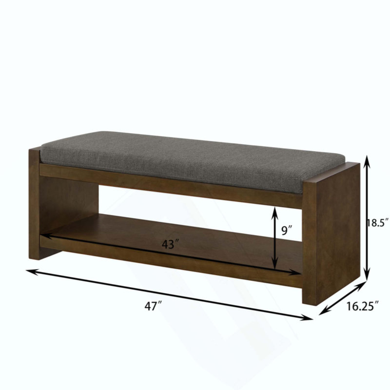 Accent Bench With Lower Shelf Shoe Rack, Padded Seating Bench For Living Room, Modern Compact Bed End Bench With Storage For Bedroom Seating, Removable Cushion