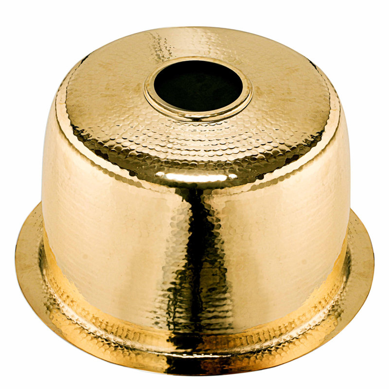 Brightwork 15-Inch Hand Hammered Round Stainless Steel Bar Sink, Polished Brass
