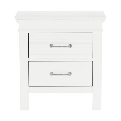 Table de chevet à 2 tiroirs à finition blanche pour chambre à coucher, mobilier transitionnel en bois, table de chevet et table de chevet