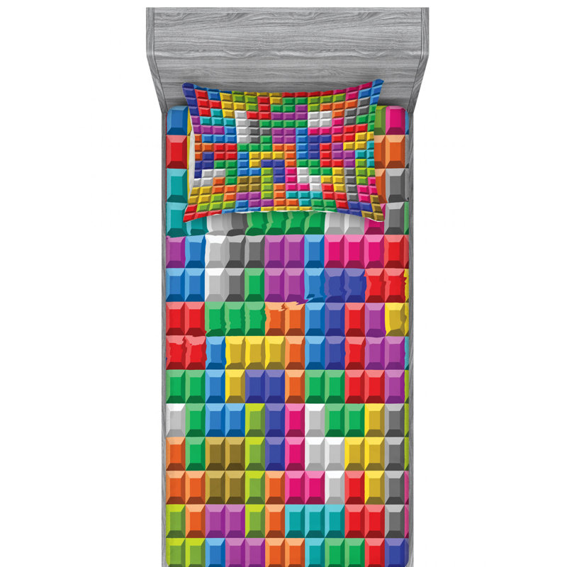 Microfiber Geometric Sheet Set, Twin Sheet Set with 1 Pillowcase