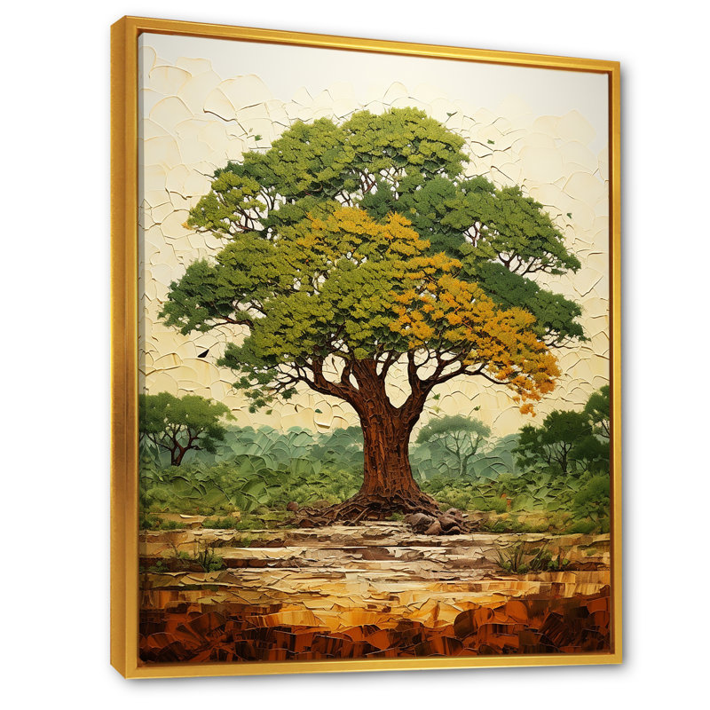 Arbre vert majestueux vert Baobab III - arbre, art mural africain, Cadre flottant doré, H 20 po x l 12 po x P 1 po