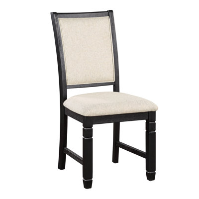 Of 2 Dining Chairs, Black Wood, Beige Textured Fabric Upholstery, Transitional Wood Chairs 2pcs, Seat, Style Decor