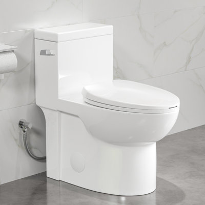 Denbigh 1.28 GPF Single Flush Chair Height Elongated Bowl Comfort Height One-Piece Toilet (Seat Included)