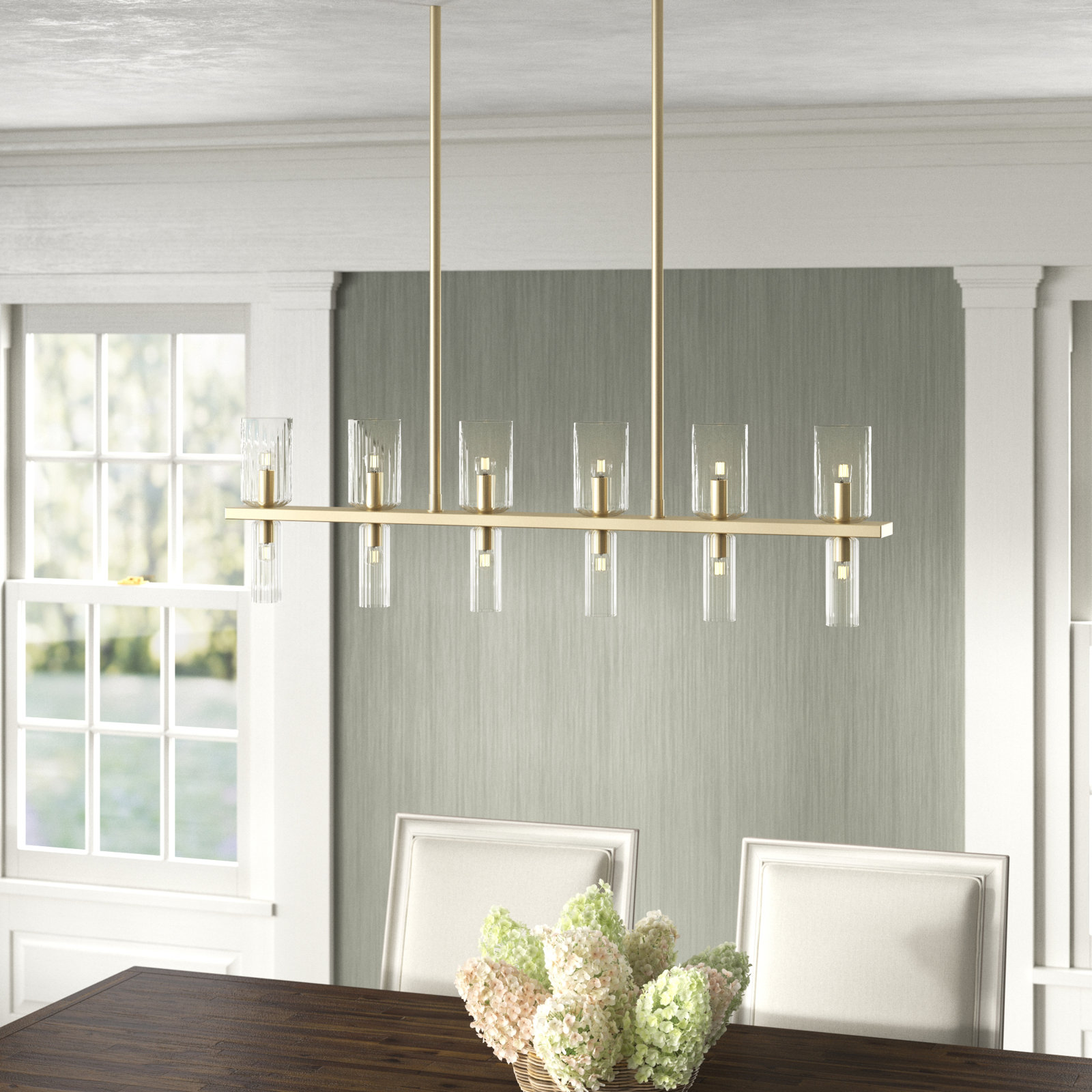 Bartett 12 Light Glass Dimmable Pendant, Aged Brass