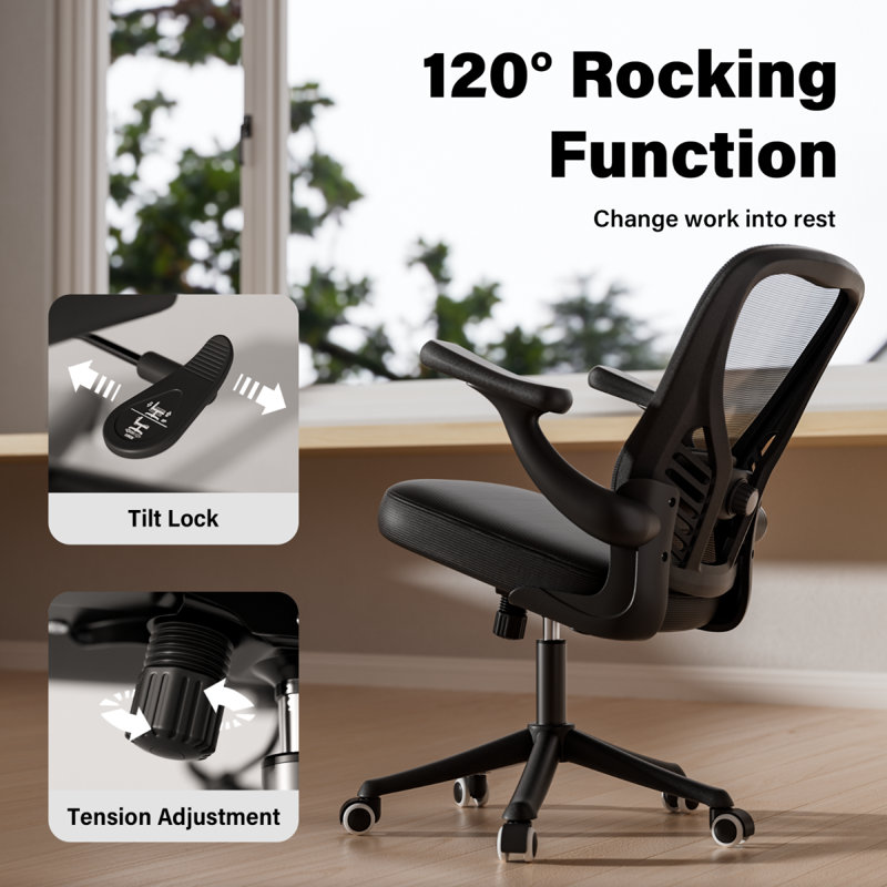 Ergonomic Office Desk Chairs with Mesh Back, Adjustable Lumbar Support, 3D Flip-up Arms, Rocking Function, Black