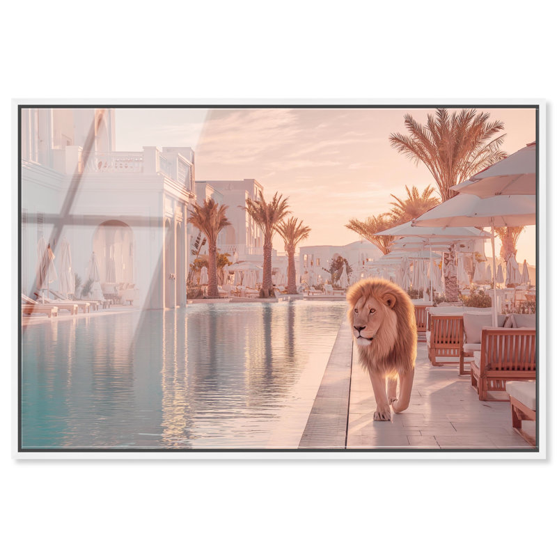 «Lion at the Resort», reproduction d'art acrylique encadrée par Notoriart, cadre blanc, 30 x 20, H 21 po x l 31 po
