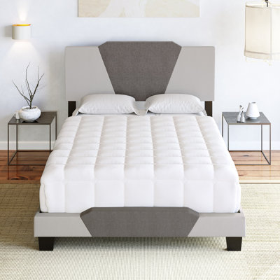 Structure de lit tapissier à motif géométrique en lin avec tête de lit réglable en hauteur Tuscany, nécessite sommier tapissier - Boyd Sleep