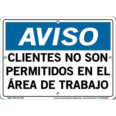 Spanish Notice Sign Customers not Permitted in Working Area -  Vestil, SI-N-19-A-AL-063-S