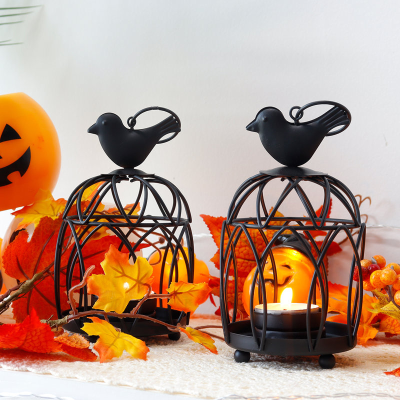 Red Barrel Studio® 2 Pack Bird Top Small Metal Candlestick Holder Hanging Birdcage Tealight Lantern