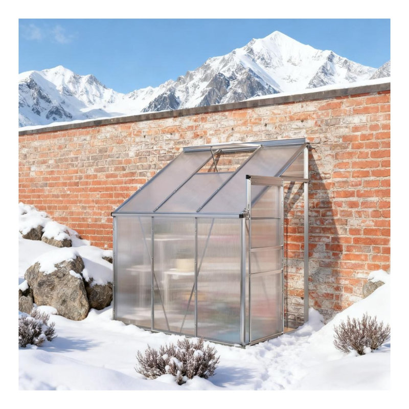 Serre en aluminium 6,3 pi x l 4,2 pi x H 7 pi avec panneaux en polycarbonate et base en acier galvanisé, argenté
