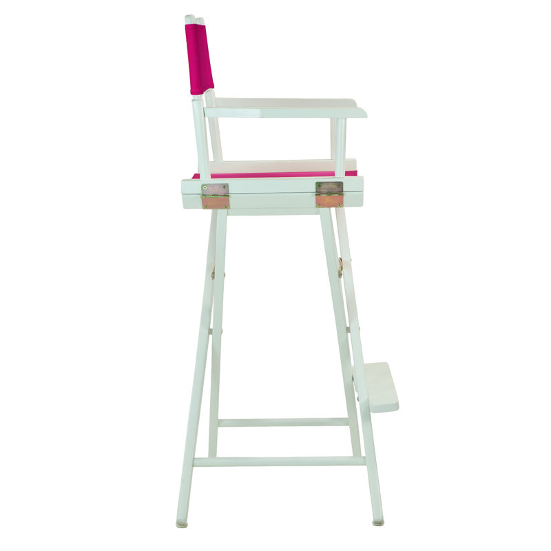 30" Folding Director Chair with Canvas, White, Magenta