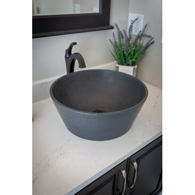 Lavabo de salle de bain vasque circulaire fait à la main en pierre noire