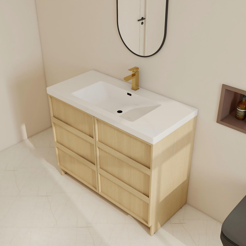 Ensemble de meuble-lavabo sur pied simple 42 po avec lavabo en résine, meuble-lavabo sur pied avec 2 portes à fermeture douce et 1 tablette