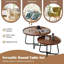 Ensemble de 2 tables basses rondes gigognes de style Mid-Century cannelé pour salon, chambre, balcon, noyer