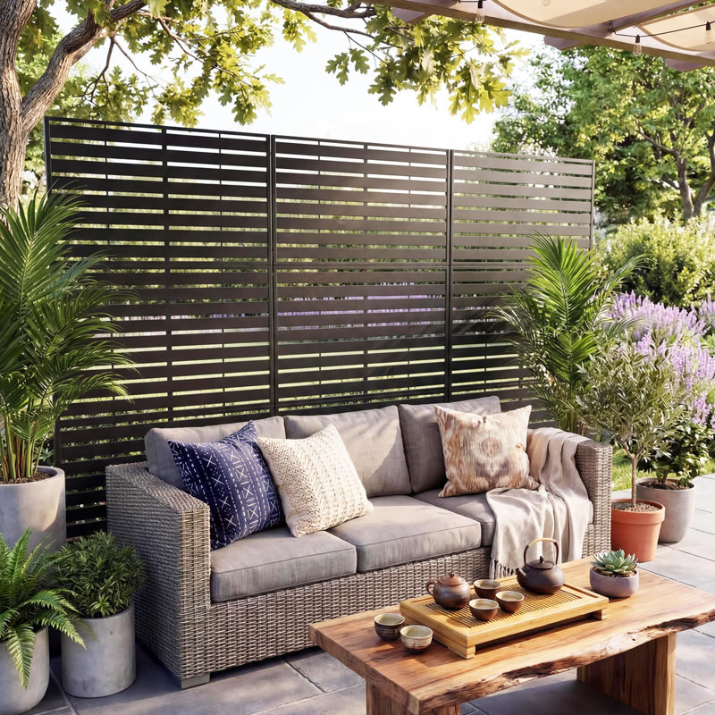 Paravent en métal 78 po x 48 po, séparateur extérieur 3 panneaux pour patio, jardin et balcon