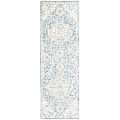Micro-Loop Oriental Area Rug In Blue / Ivory