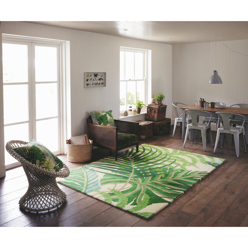 Sanderson Hand Tufted Wool Area Rug in Green/Beige, Rectangle 8'2" x 11'6"