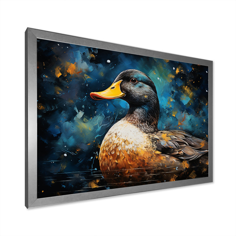 Canard bleu baroque «Elegance I», art mural animaux de canard, Cadre de coin fermé argenté, H 12 po x l 20 po x P 1 po